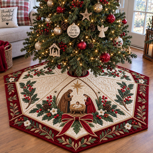 A Blessed Noel Custom Shape Christmas Quilted Tree Skirt TZL0PT0231