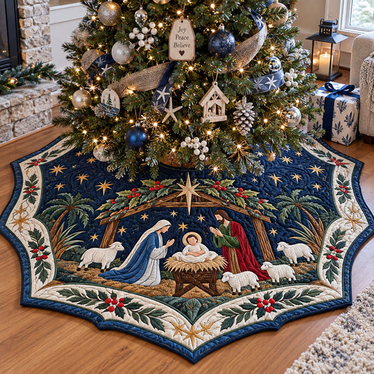 A Night of Miracles Custom Shape Christmas Quilted Tree Skirt TZL0PT0232