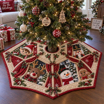 A Very Merry Christmas Custom Shape Christmas Quilted Tree Skirt TZL0PT0252