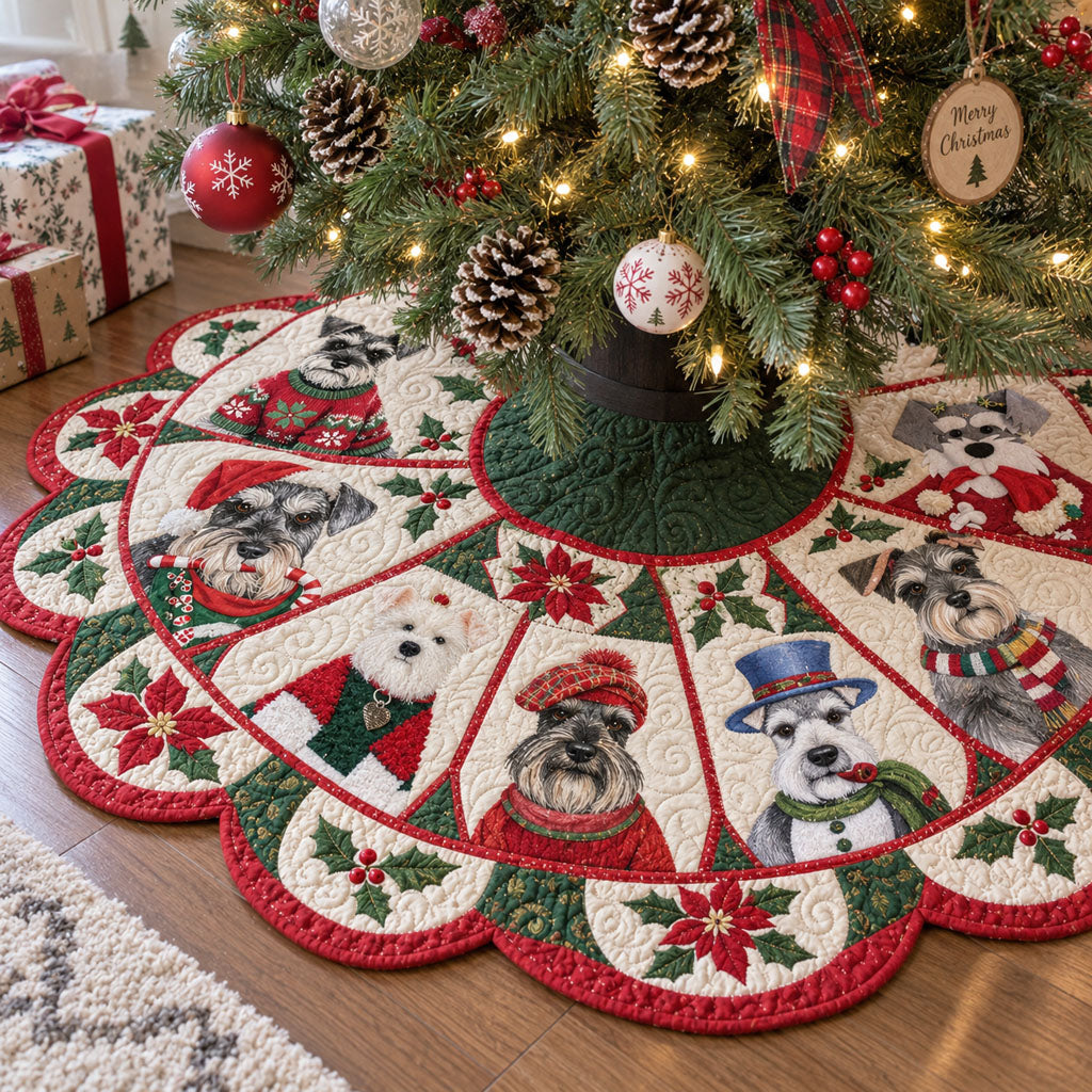 A Very Schnauzer Christmas Custom Shape Christmas Quilted Tree Skirt TZL0PT0310