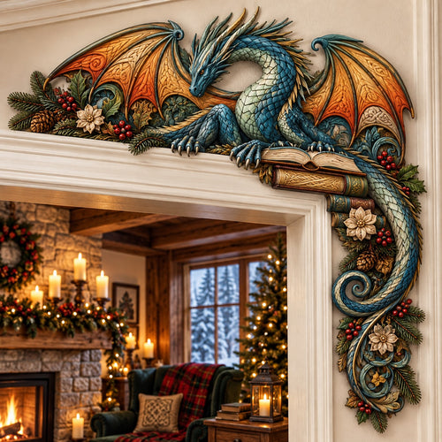 Amber Scroll Dragon Christmas Door Corner Sign TZL0PT0750