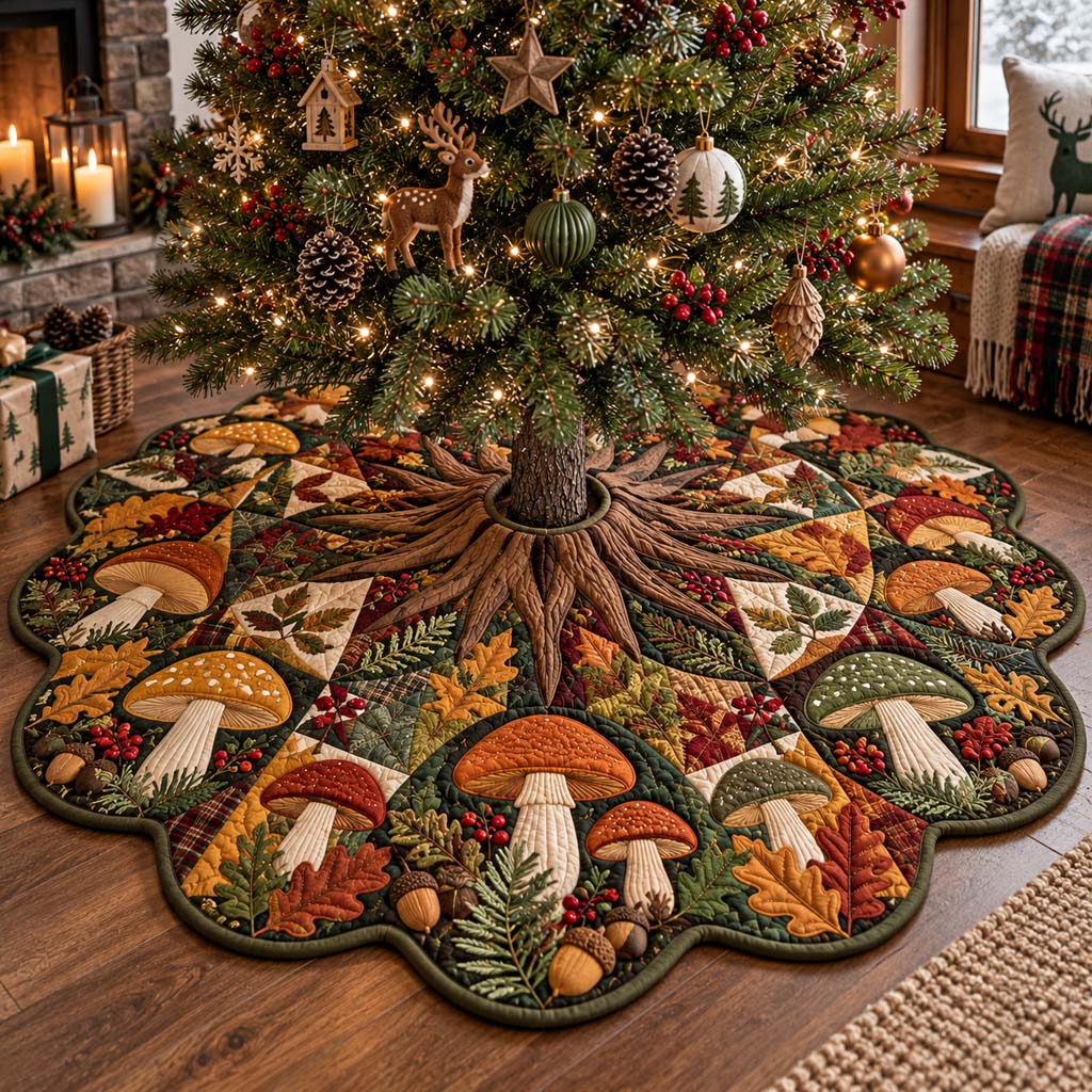 Autumn Mushroom Custom Shape Christmas Quilted Tree Skirt TZL0HH0001