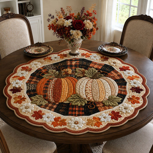 Autumn Patchwork Harvest Custom Shape Quilted Table Topper SN0PT374