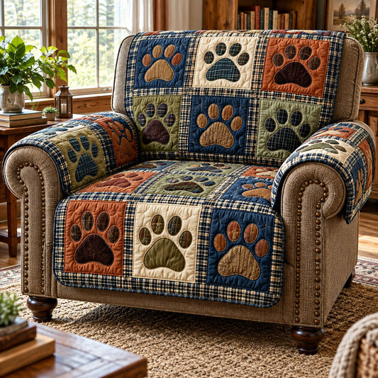 Autumn Plaid Paw Prints Quilted Sofa Cover TZL0DV381