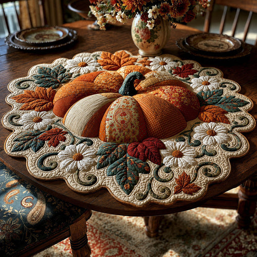 Autumn Pumpkin Celebration Custom Shape Quilted Table Topper SN0PT375