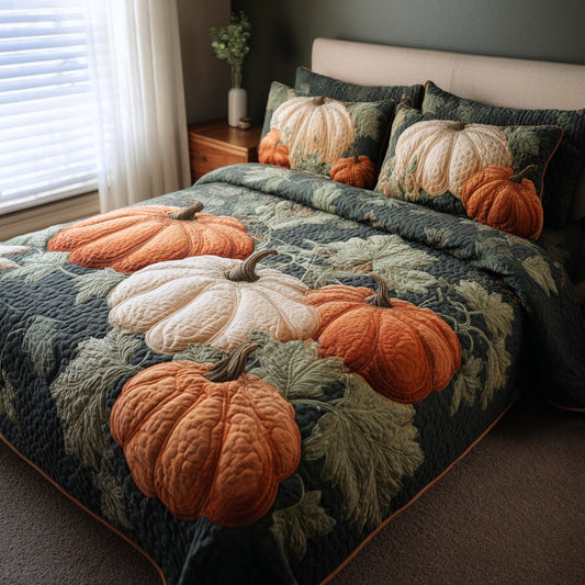 Autumn Pumpkins 3-Piece Quilted Bedding Set NCU0VL3698