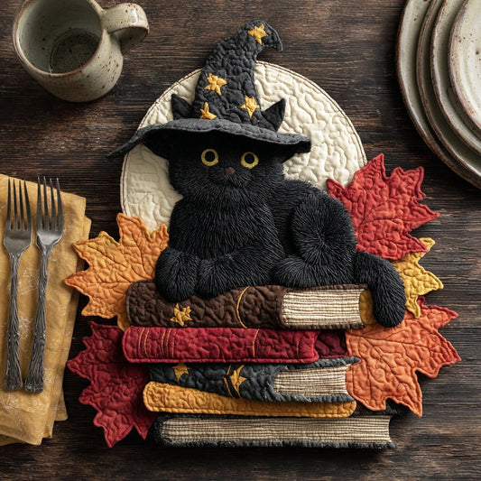 Autumn Reading Cat Custom Shape Quilted Placemat NCU0LV058