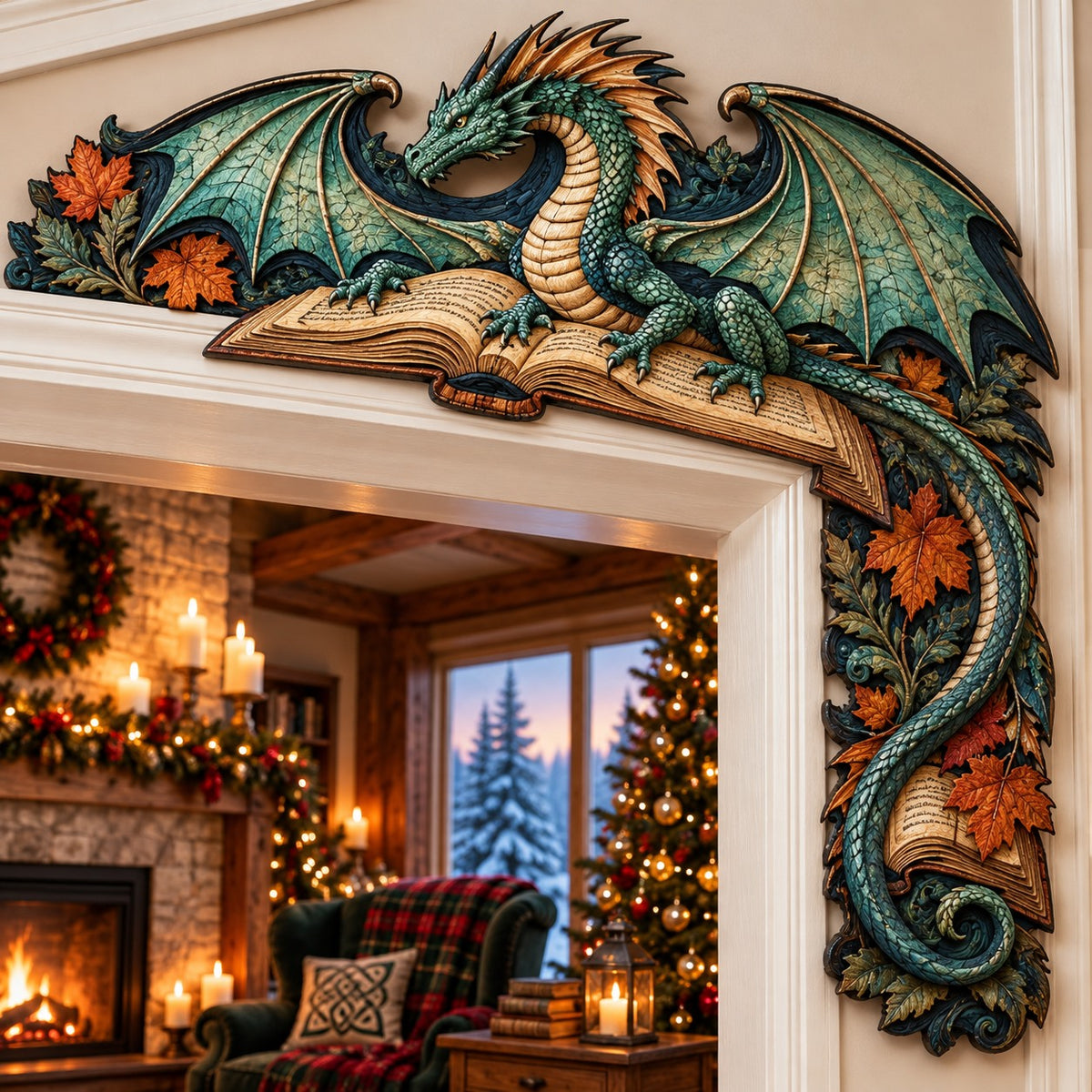 Autumn Storybook Dragon Christmas Door Corner Sign TZL0PT0751