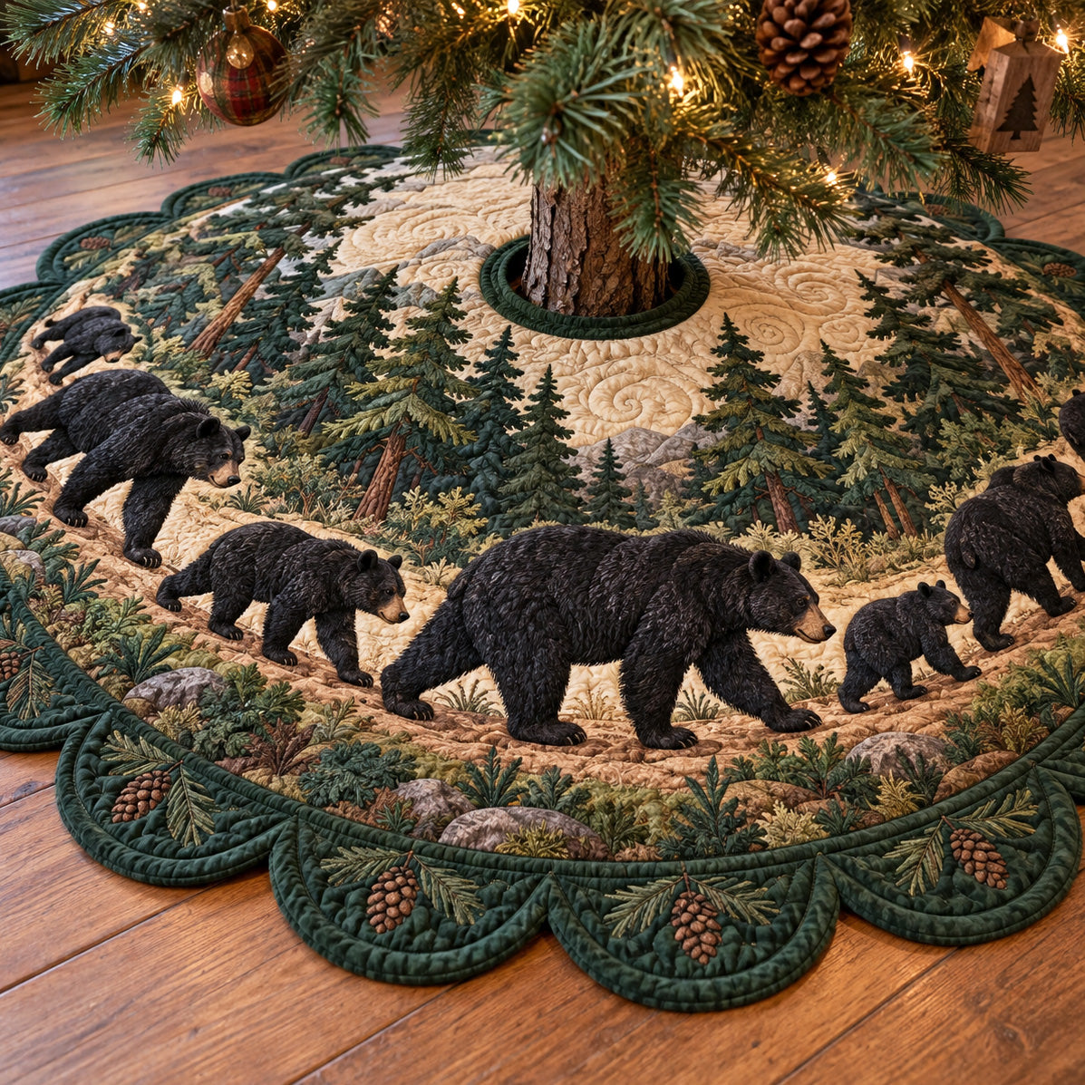 Bear Forest Journey Custom Shape Christmas Quilted Tree Skirt TZL0TV110