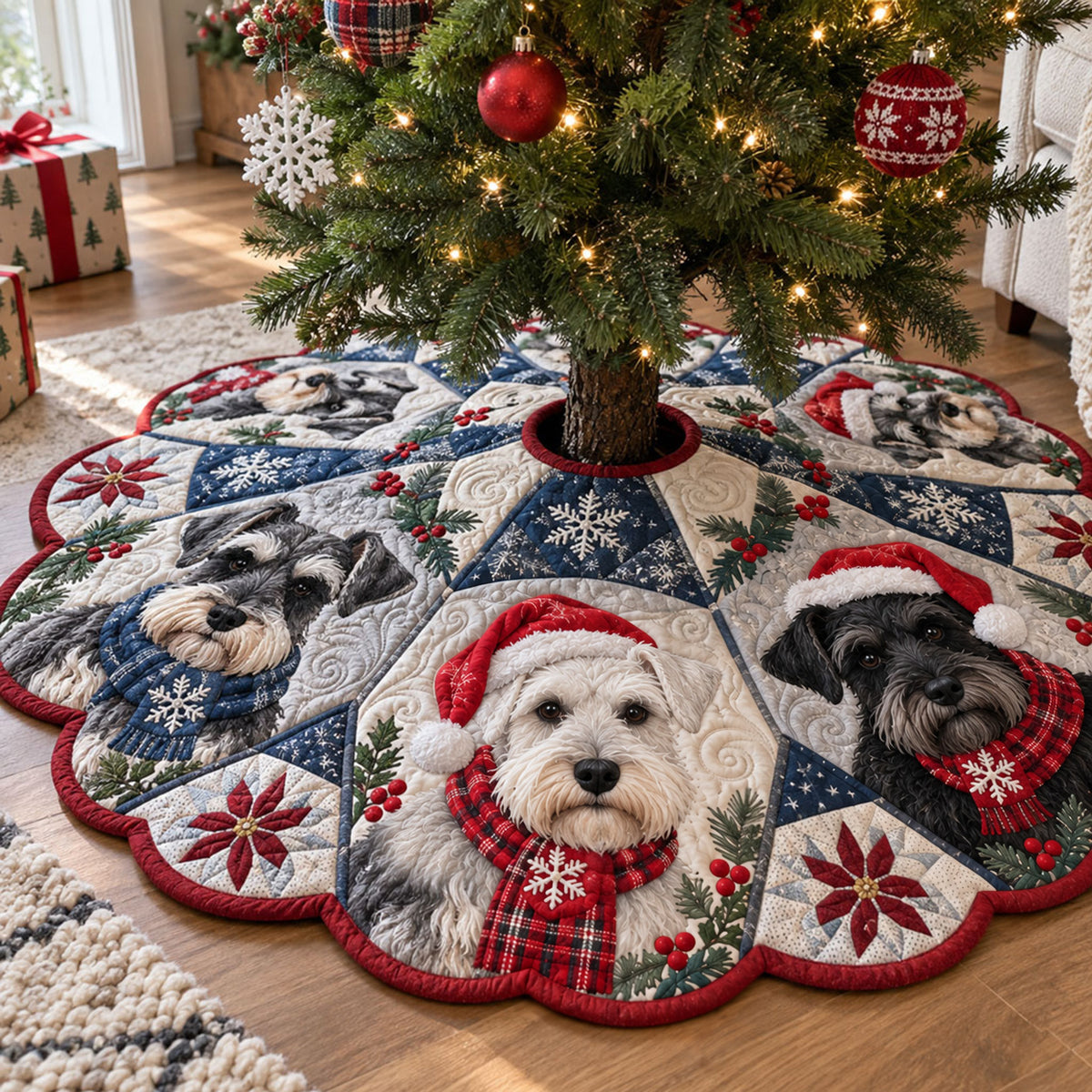 Bearded Christmas Joy Custom Shape Christmas Quilted Tree Skirt TZL0PT0311