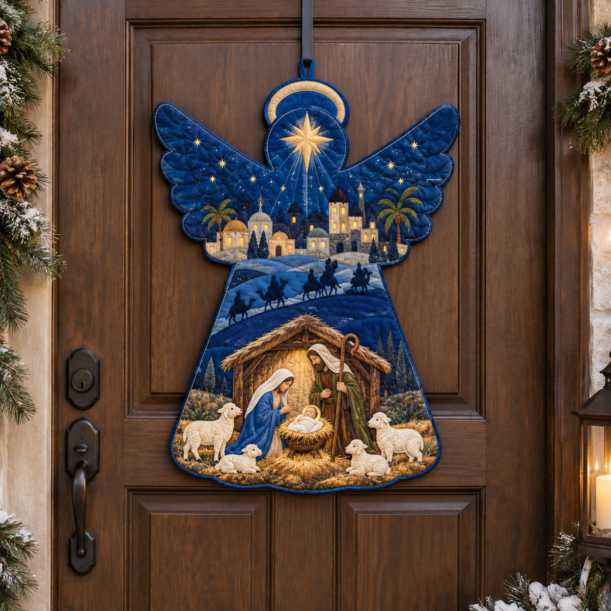 Bethlehem Angel Custom Shape Quilted Door Hanger TZL0TV097