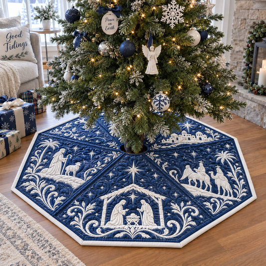 Blessed Christmas Night Custom Shape Christmas Quilted Tree Skirt TZL0PT0236