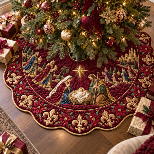 Blessed Nativity Custom Shape Christmas Quilted Tree Skirt TZL0TD10