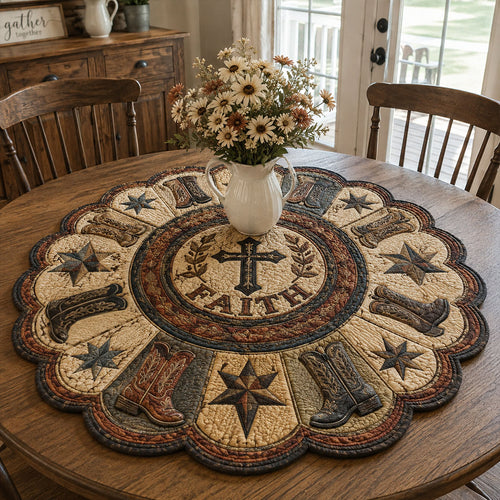 Blessed in Boots Custom Shape Quilted Table Topper TZL0PT0082