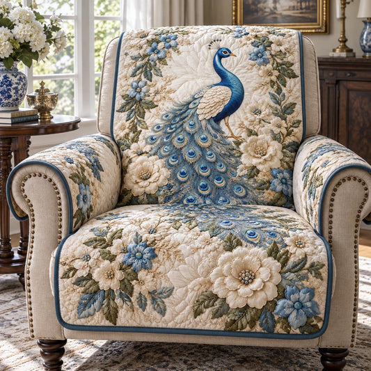 Blue Floral Peacock Quilted Sofa Cover TZL0DV447