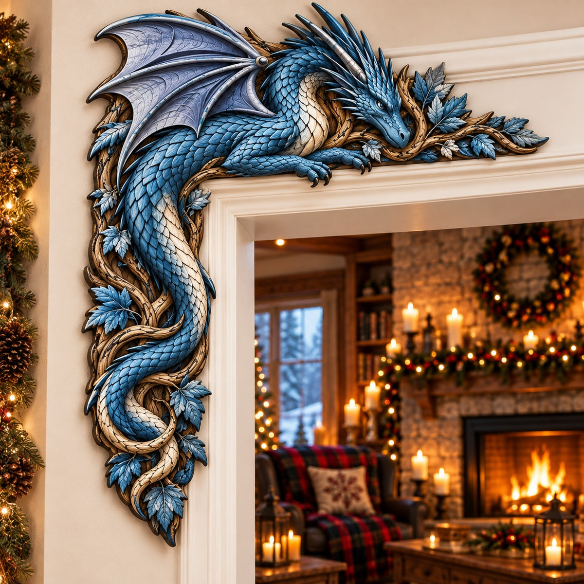 Blue Frost Dragon Christmas Door Corner Sign TZL0PT0734
