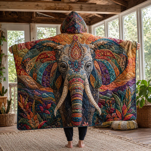 Boho Rainbow Elephant Quilted Hooded Blanket TZL0DV017