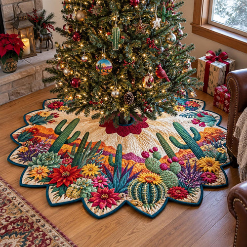 Bright Cactus Fiesta Custom Shape Christmas Quilted Tree Skirt TZL0DV100