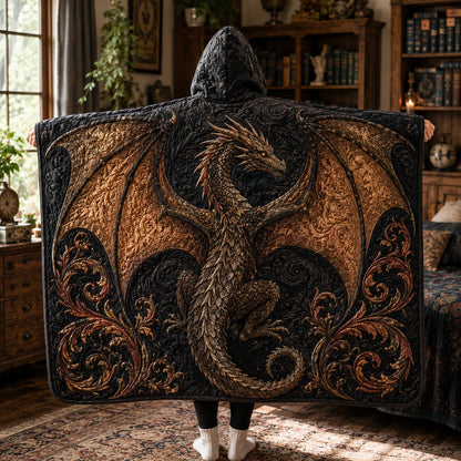 Bronze Gothic Wyrm Quilted Hooded Blanket TZL0DV034