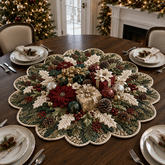 Burgundy Gift Wreath Custom Shape Quilted Table Topper TZL0DV001