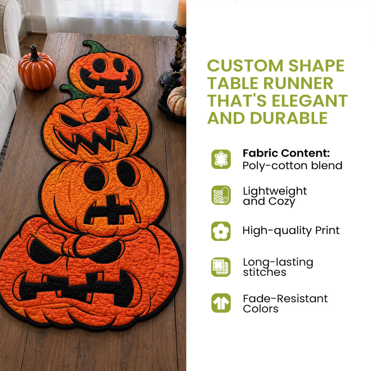 Pumpkin Village Custom Shape Quilted Table Runner SN0DV129