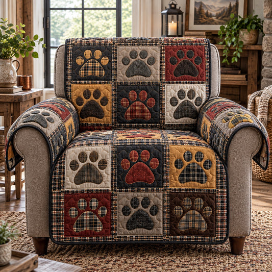 Campfire Plaid Paw Prints Quilted Sofa Cover TZL0DV394