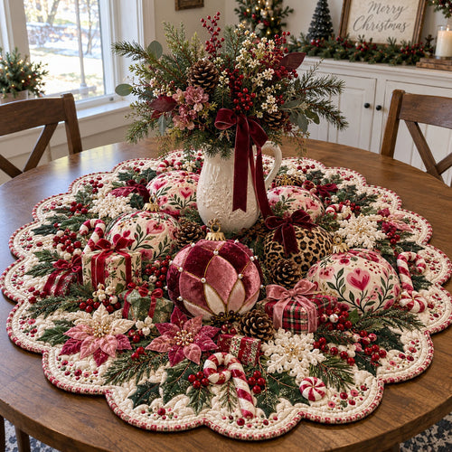 Candy Cane Christmas Cheer Custom Shape Quilted Table Topper TZL0PT0363