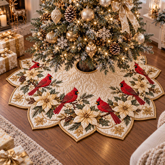 Cardinal Blooms Custom Shape Christmas Quilted Tree Skirt TZL0TD42