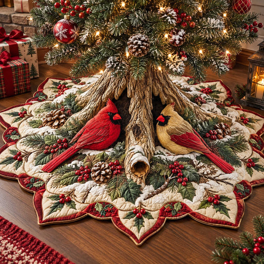 Cardinal Christmas Custom Shape Christmas Quilted Tree Skirt TZL0TD46