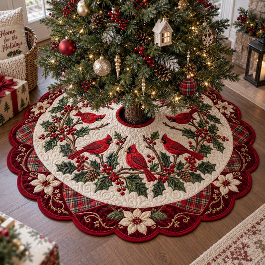 Cardinal Christmas Wreath Custom Shape Christmas Quilted Tree Skirt TZL0DV044