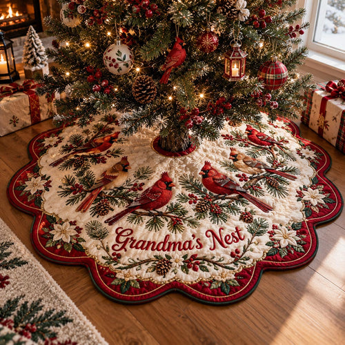 Cardinal Garden Custom Shape Christmas Quilted Tree Skirt TZL0DV175