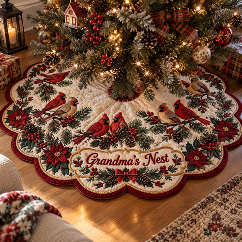 Cardinal Nest Custom Shape Christmas Quilted Tree Skirt TZL0DV172