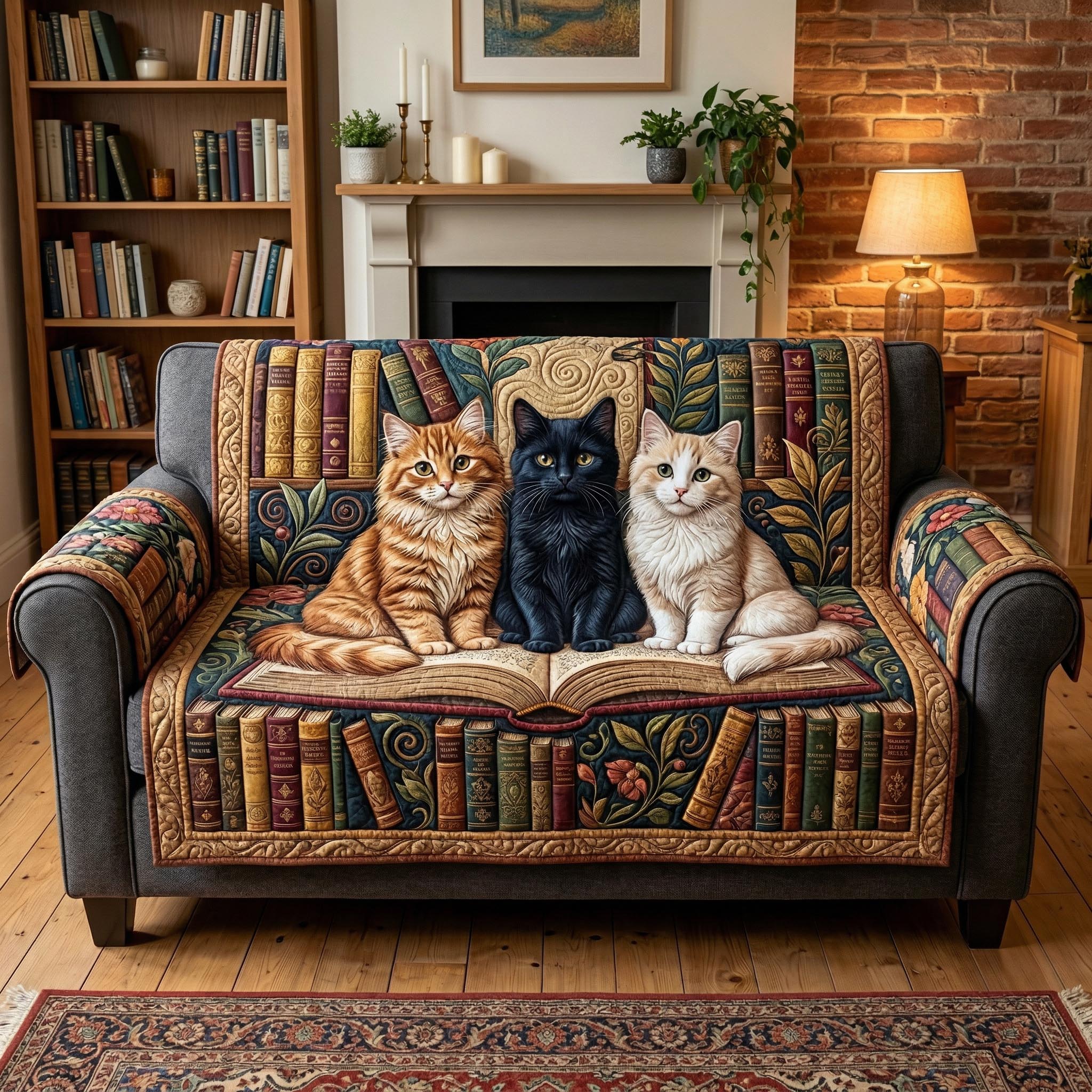 Cat Library Quilted Sofa Cover NCU0TD2573