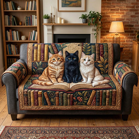 Cat Library Quilted Sofa Cover NCU0TD2573