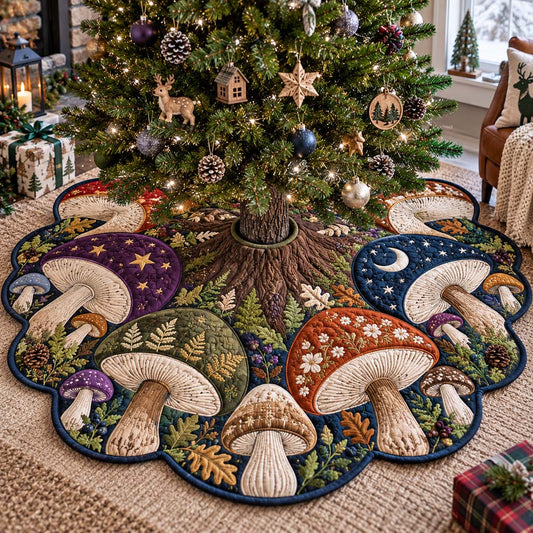 Celestial Mushroom Custom Shape Christmas Quilted Tree Skirt TZL0HH0002