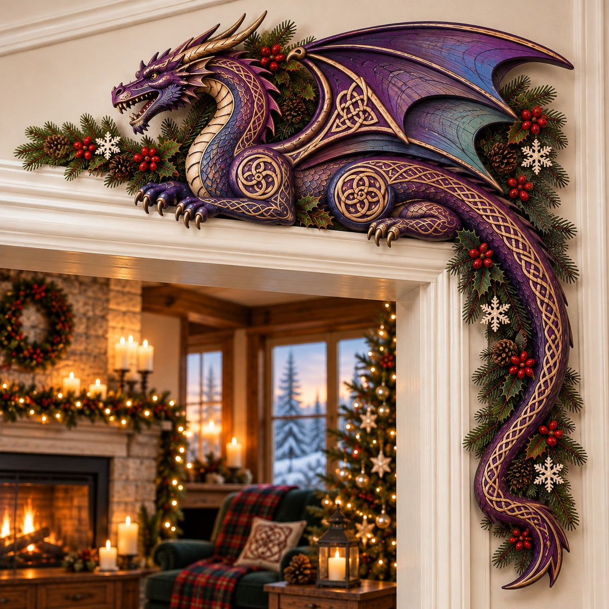 Celtic Holly Dragon Christmas Door Corner Sign TZL0PT0735