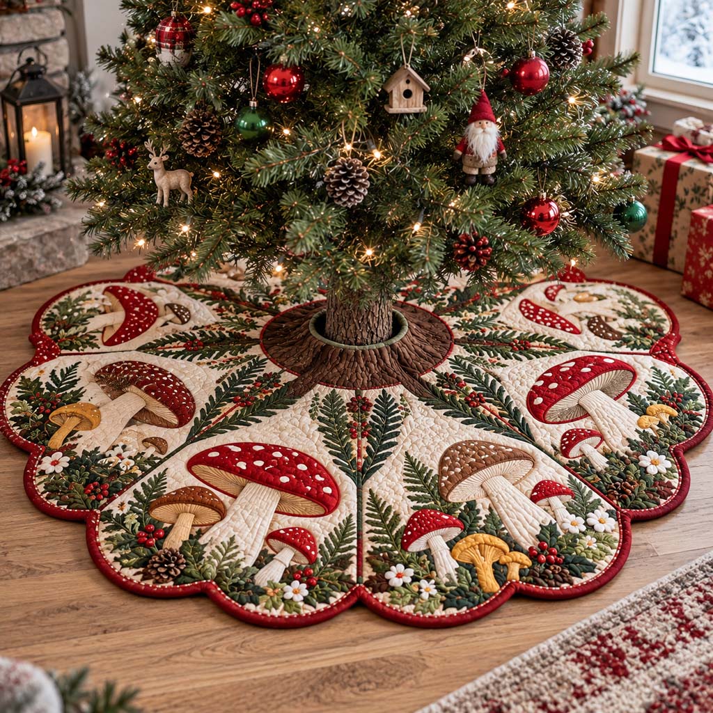 Chantrelle Mushroom Custom Shape Christmas Quilted Tree Skirt TZL0HH0003