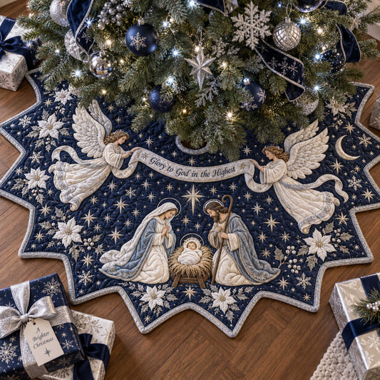 Christmas Blessing Custom Shape Christmas Quilted Tree Skirt TZL0TD15
