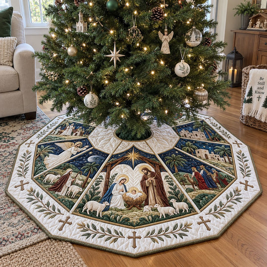 Christmas Blessings Custom Shape Christmas Quilted Tree Skirt TZL0PT0237