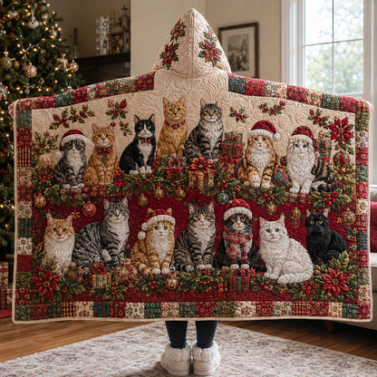 Christmas Cat Parade Quilted Hooded Blanket TZL0PT0146