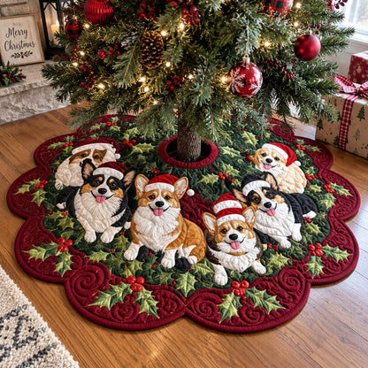 Christmas Corgi Crew Custom Shape Christmas Quilted Tree Skirt TZL0PT0392
