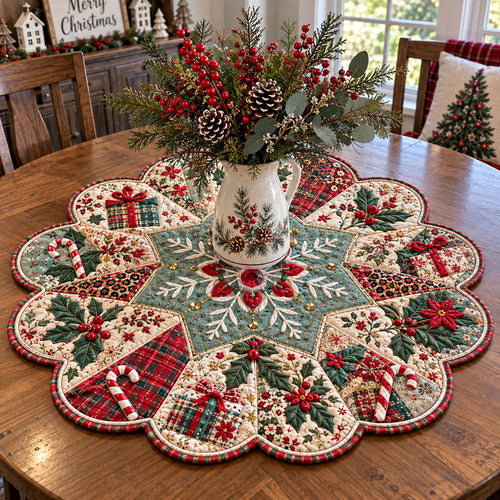 Christmas Cottage Charm Custom Shape Quilted Table Topper TZL0PT0345