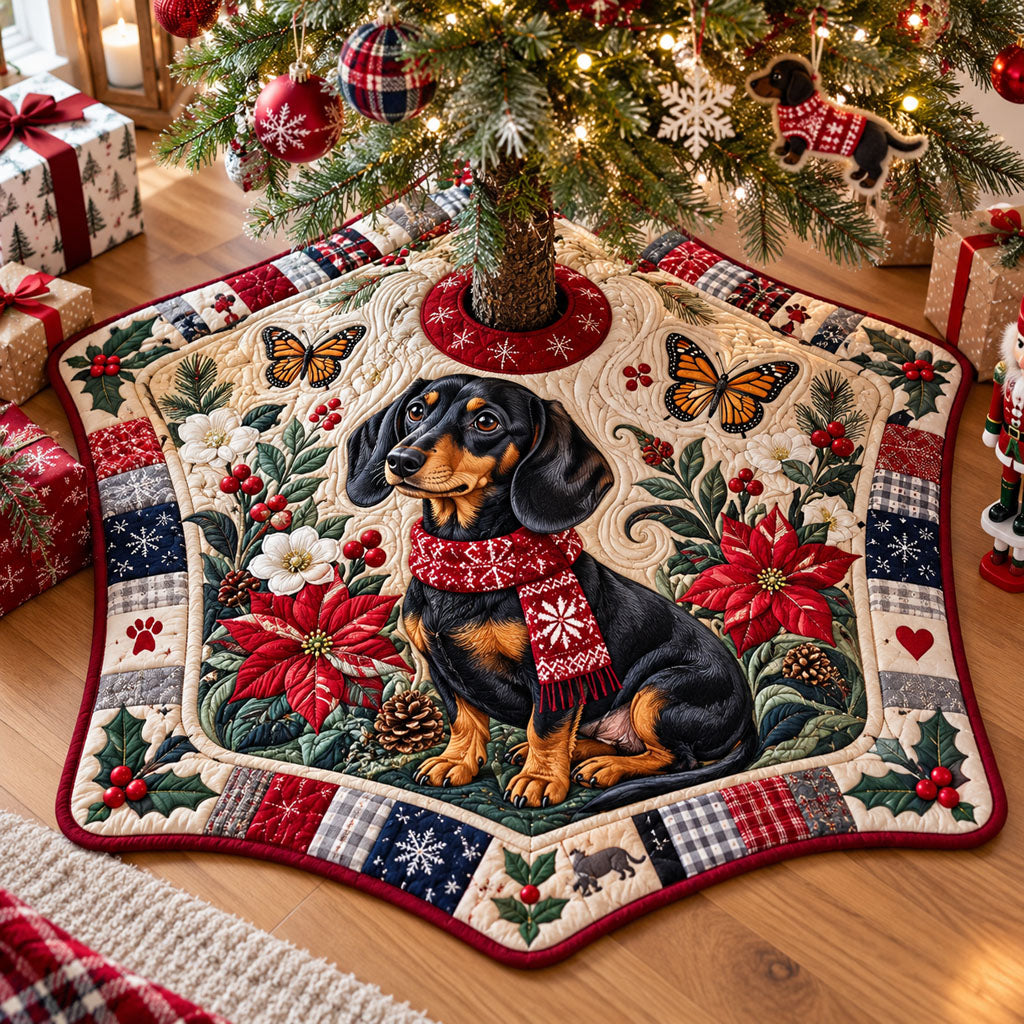 Christmas Doxie Cuddle Custom Shape Christmas Quilted Tree Skirt TZL0PT0383