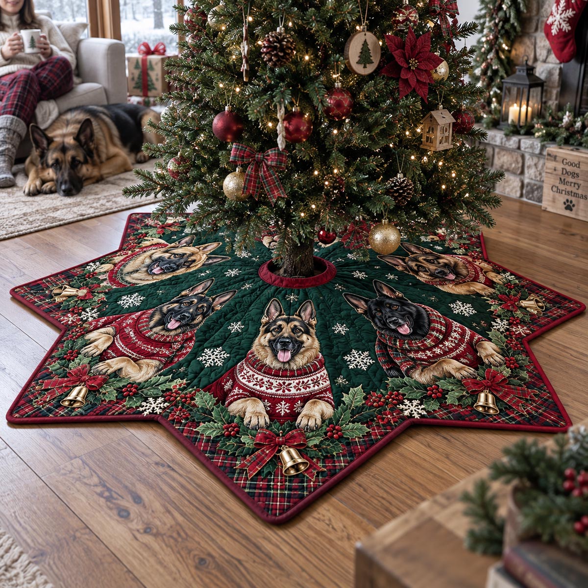 Christmas German Shepherd Custom Shape Christmas Quilted Tree Skirt TZL0DV142