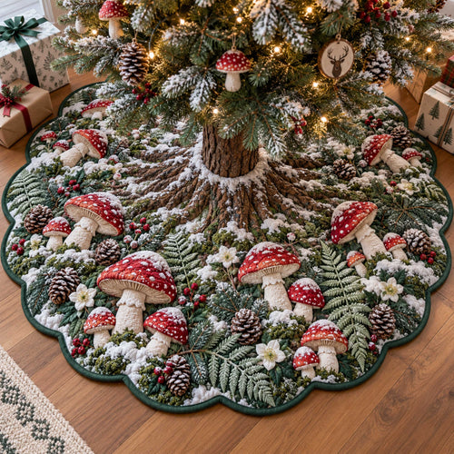Christmas Mushrooms Custom Shape Christmas Quilted Tree Skirt TZL0TD17
