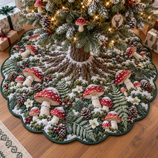 Christmas Mushrooms Custom Shape Christmas Quilted Tree Skirt TZL0TD17