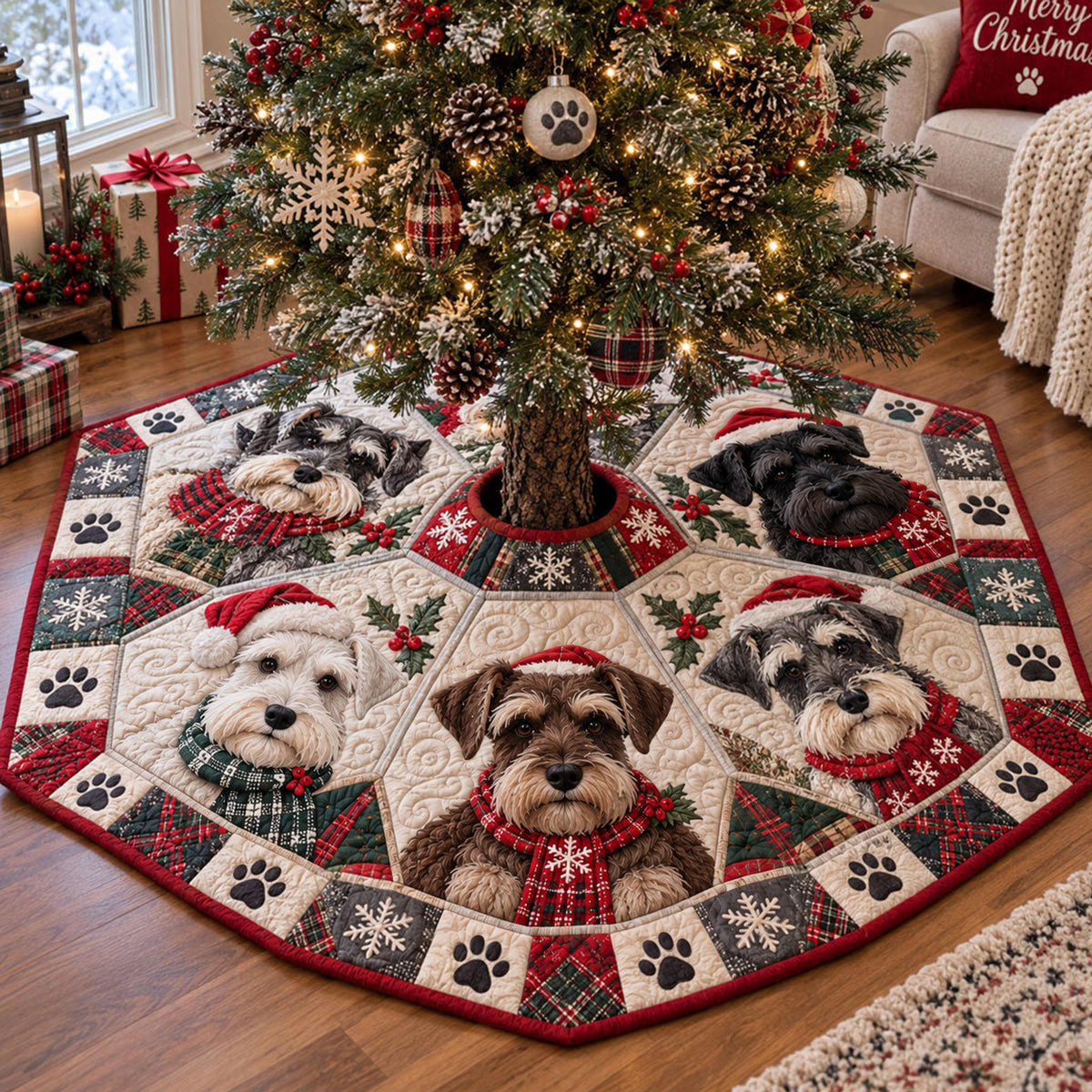Christmas Paws Around the Tree Custom Shape Christmas Quilted Tree Skirt TZL0PT0312