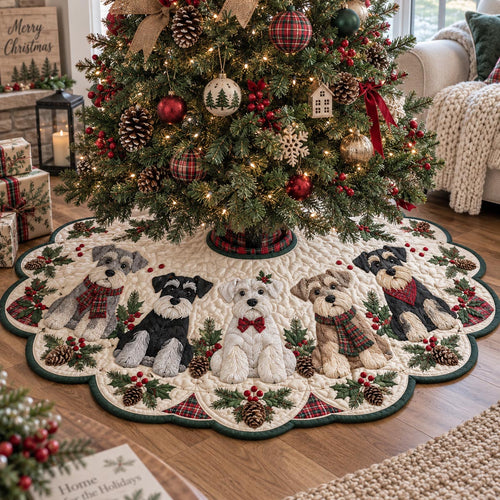 Christmas Pet Gathering Custom Shape Christmas Quilted Tree Skirt TZL0DV109