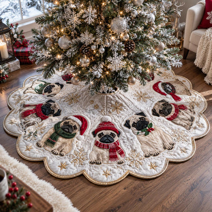 Christmas Pug Circle Custom Shape Christmas Quilted Tree Skirt TZL0DV183