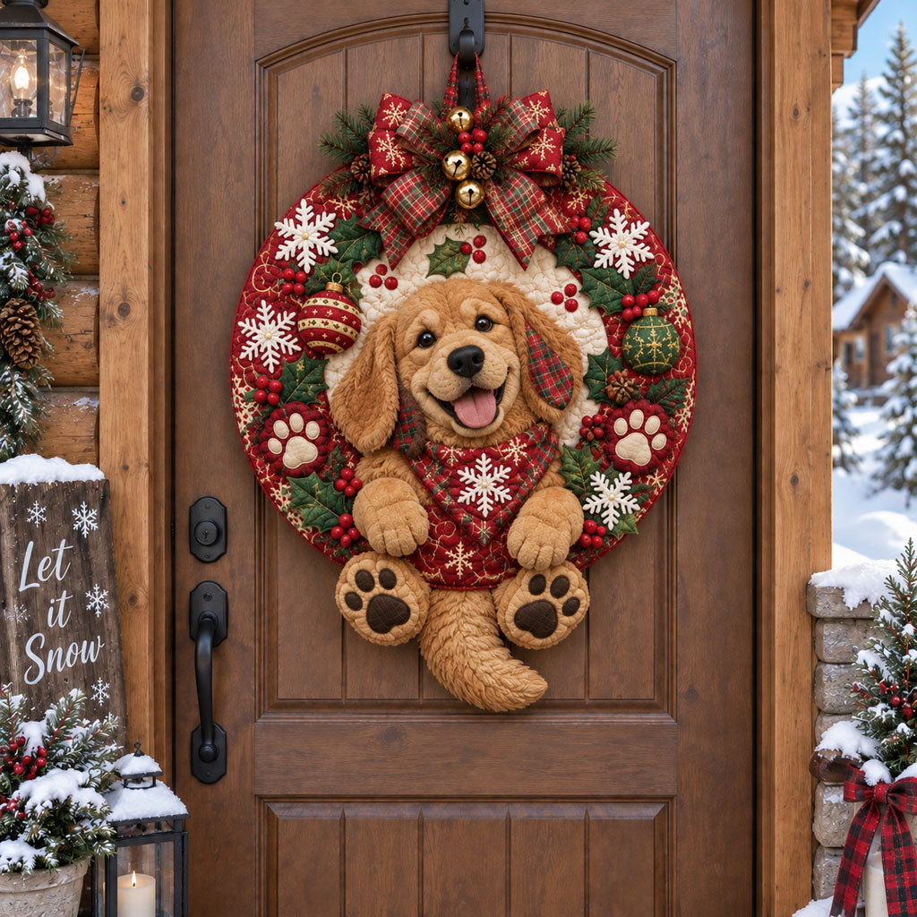Christmas Puppy Joy Custom Shape Quilted Door Hanger TZL0PT0330